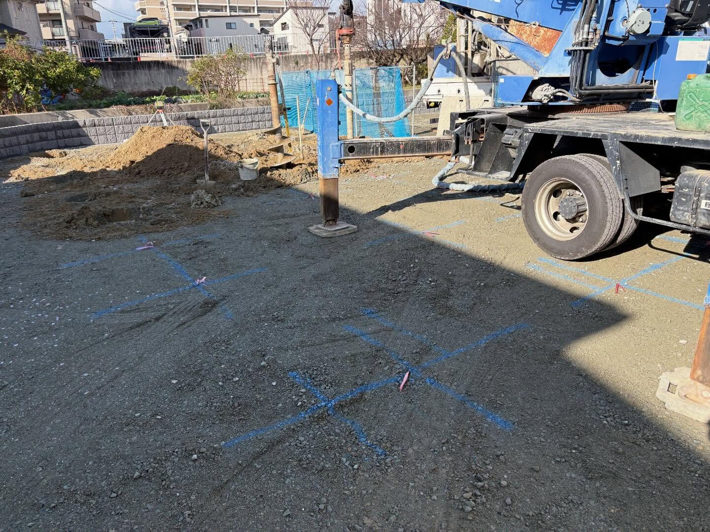 西明石の現場では、家屋の建設前に地盤の強度を確認するための地