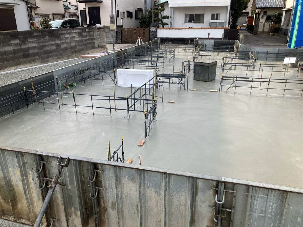 神戸市西区王塚台に位置する新築住宅の基礎工事の最新の進捗状況